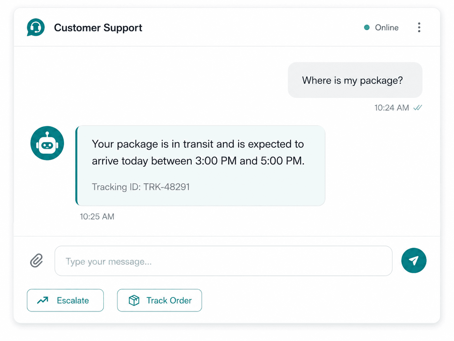 The AI employee handling a shipment tracking conversation