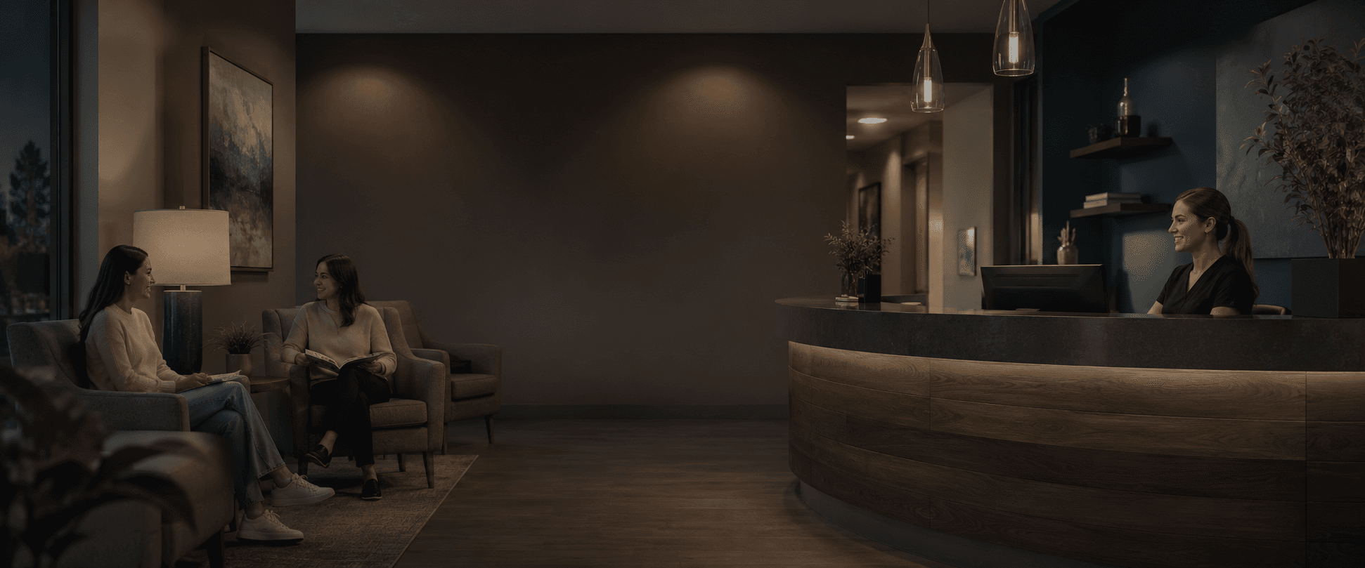 A warm practice reception and waiting area